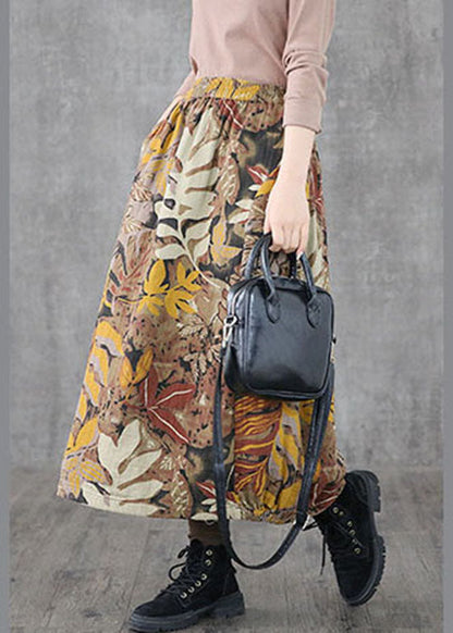 Khaki Pockets Print a Line Skirts Spring