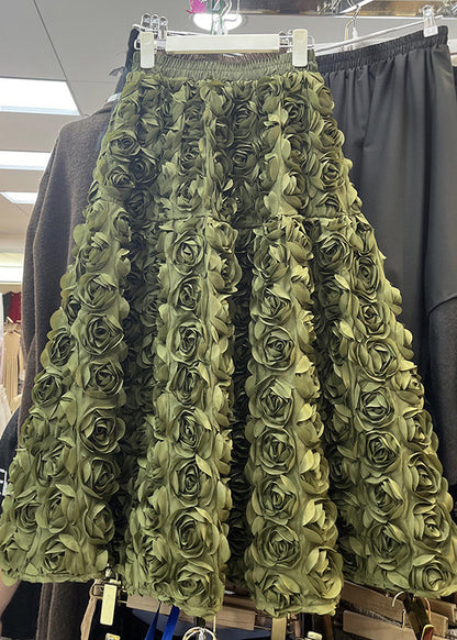 Loose Rose Elastic Waist Tulle Maxi Skirts Spring
