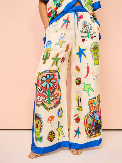 Color Matching Personalized Printed Holiday Lace Wide-leg Pants