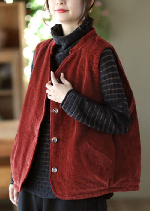 Green Stand Collar Fine Cotton Filled Corduroy Vest Winter