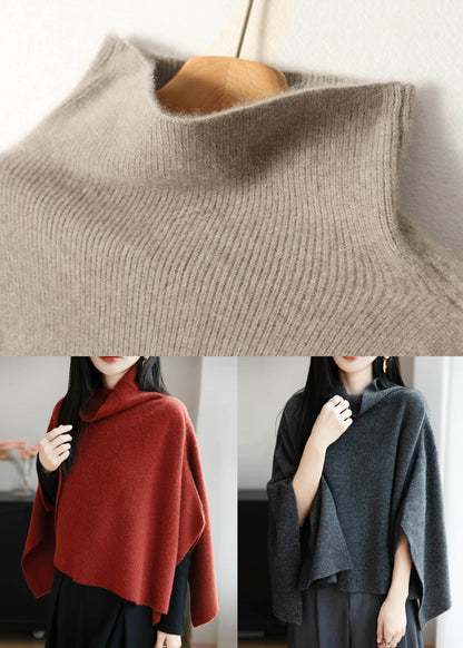 Simple Dark Gray Cozy Wool Sweaters Batwing Sleeve