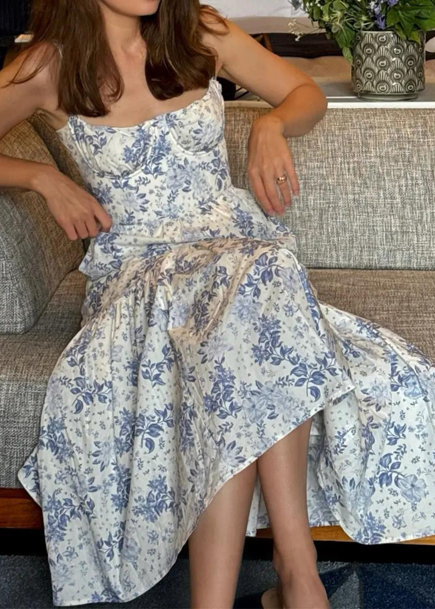 New Beige Print Wrinkled Cotton Spaghetti Strap Dress Summer