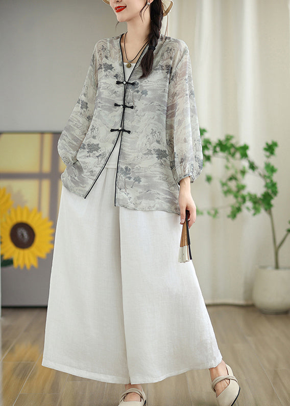 White Print Chiffon Oriental Upf 50+ Cardigans Spring