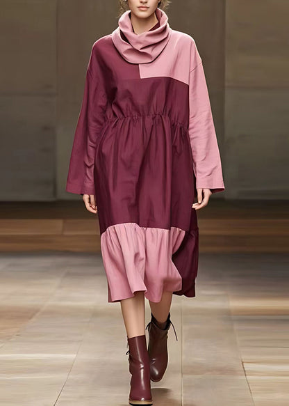 Pink Drawstring Tie Waist Maxi Dress Fall
