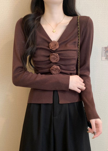 Brown Knit Pullover Side Open Spring