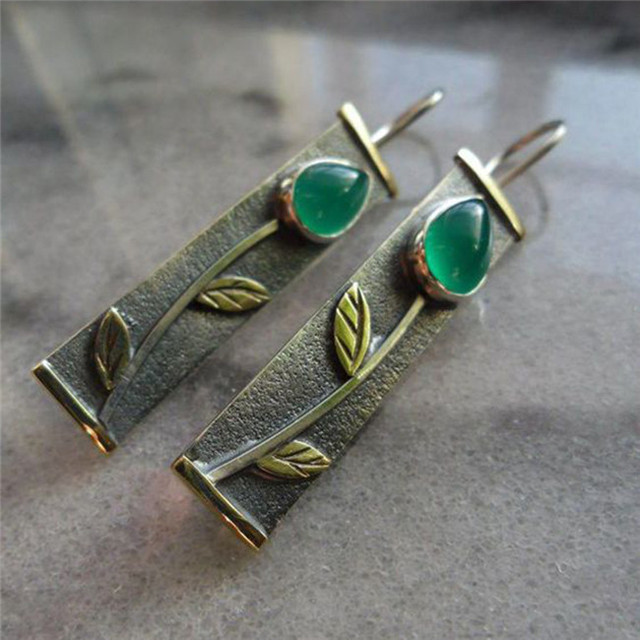 Flower Earrings With Green Stone