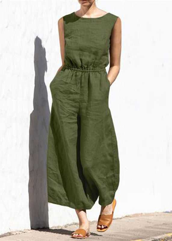 Slim Color Khaki High Sleeveless Jumpsuit