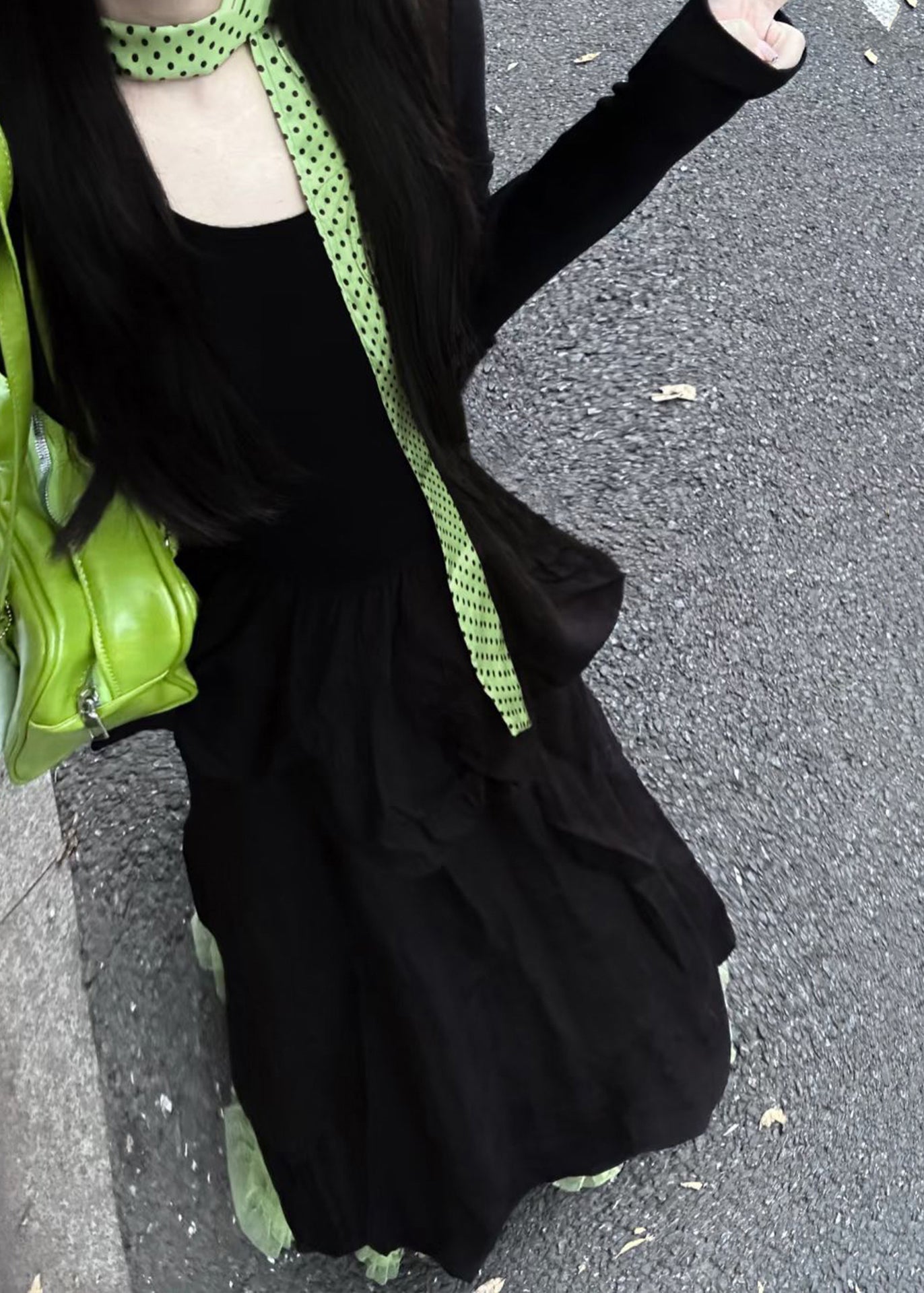 Slim Fit Black O Neck High Waist Cotton Long Dress Spring