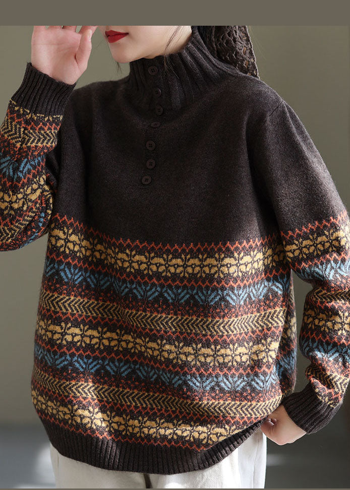 Fine Chocolate Turtle Neck Thick Knit Top Winter