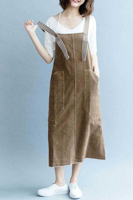 Coffee Corduroy Dresses Autumn Outfits