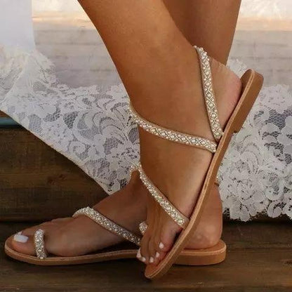 Slip-on Rhinestone Flat Sandals