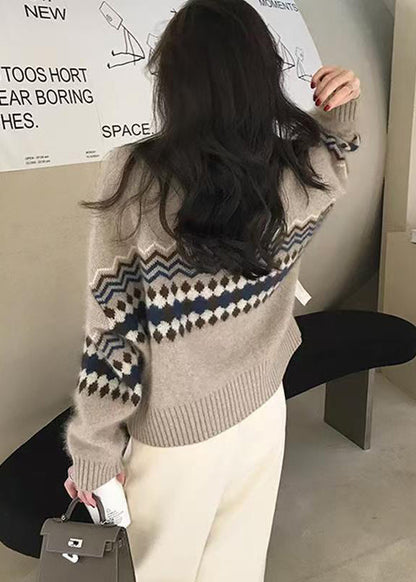 Apricot O Neck Jacquard Button Knit Cardigans Spring