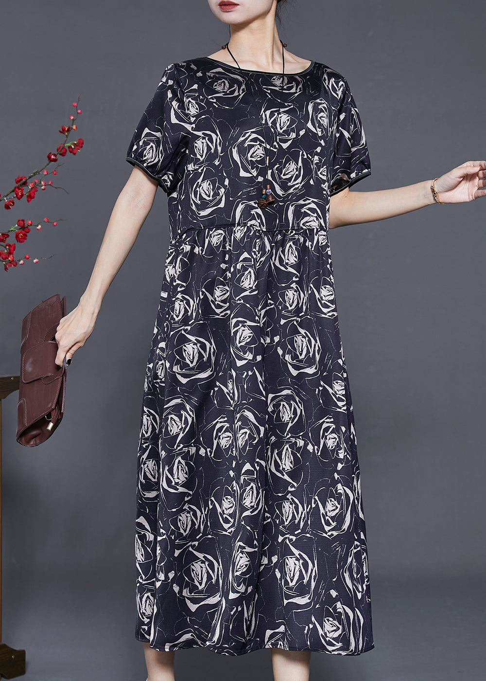 Black Silm Fit Silk Long Dresses Summer