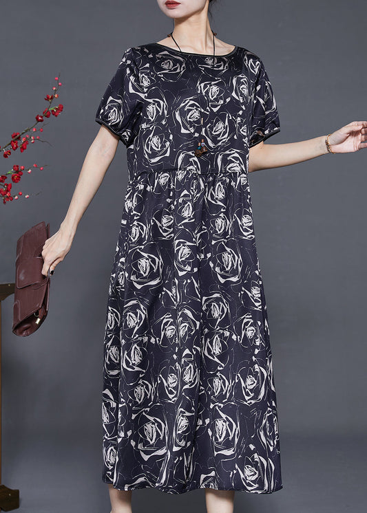 Black Silm Fit Silk Long Dresses Summer