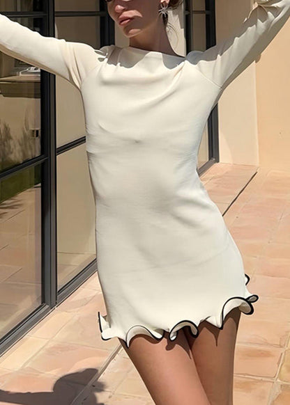 White Ruffled High Waist Cotton Mid Dress Fall