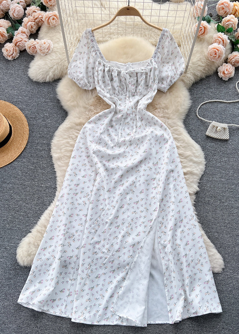 Green Print Lace Up Cotton Dresses Summer