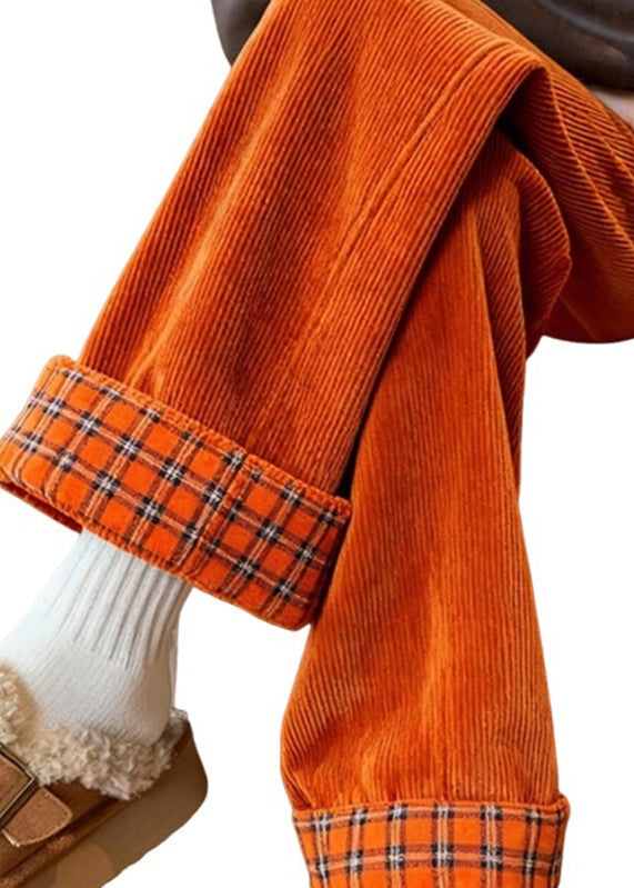 Yellow Pockets Patchwork Corduroy Wide Leg Pants Fall