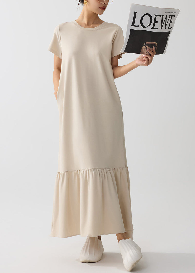 Apricot O-neck Patchwork Cotton Holiday Dress Summer