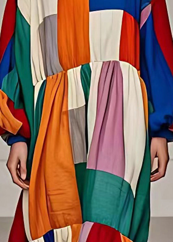 Multicolour Asymmetrical Patchwork Cotton Fishtail Dresses Fall