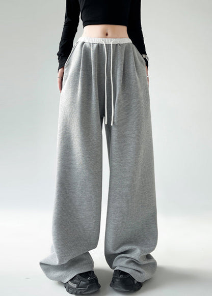 Black Pockets Tie Waist Wide Leg Pants Spring