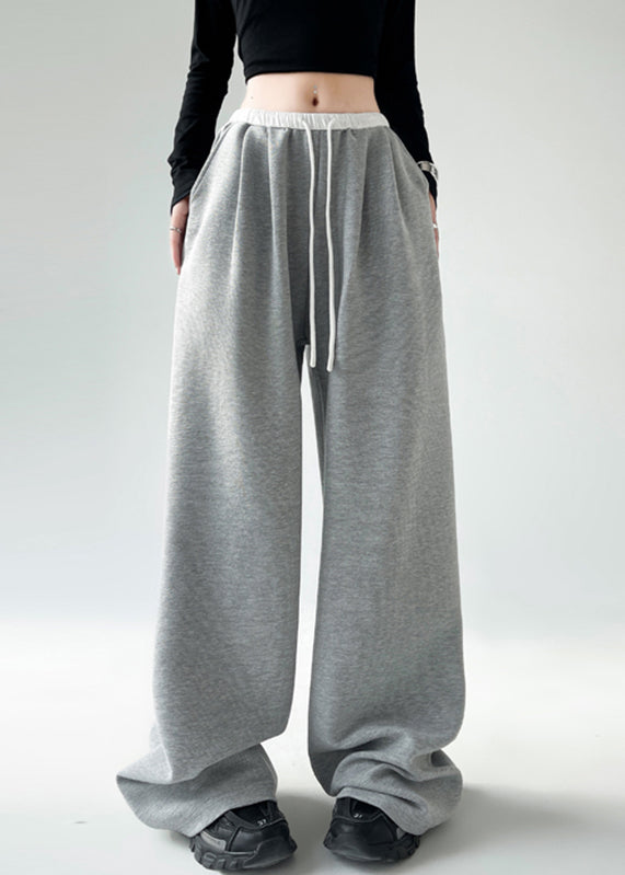 Black Pockets Tie Waist Wide Leg Pants Spring