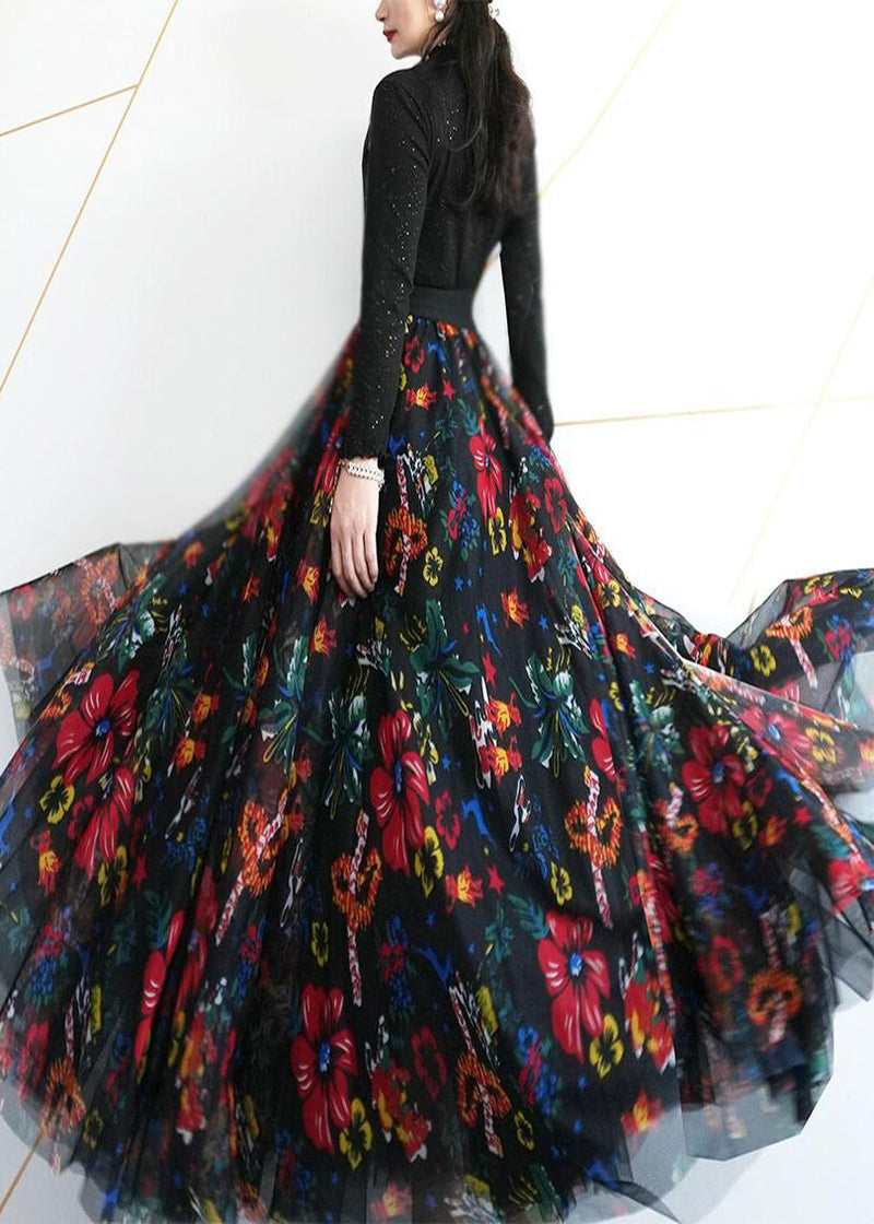 Classy Black Print Exra Large Hem Tulle Skirts Spring