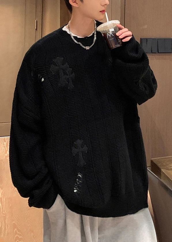 Simple Army Green Embroideried Hollow Out Knit Sweaters Winter