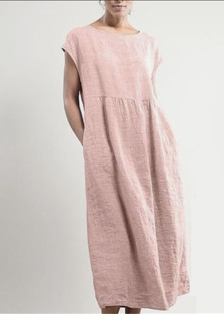 Short Sleeve Summer Loose Dress Pink