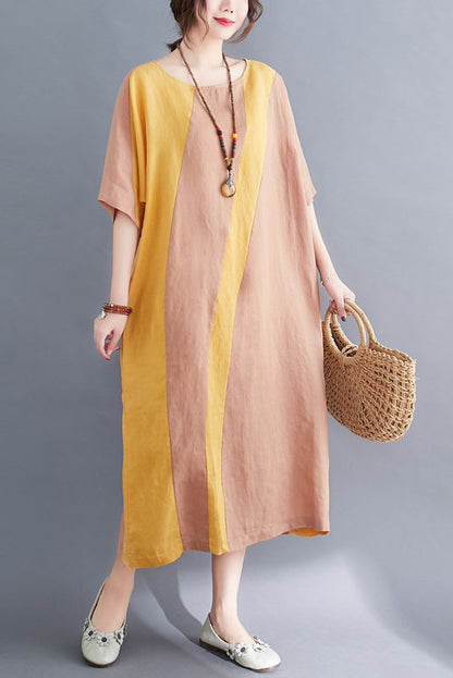-summer Loose Cotton Linen Stitching Dress