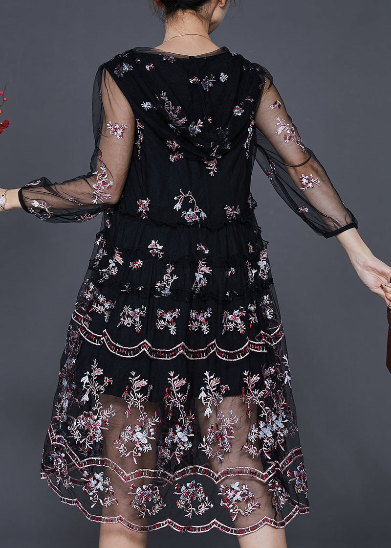Black Embroidered Tulle Beach Dresses Summer
