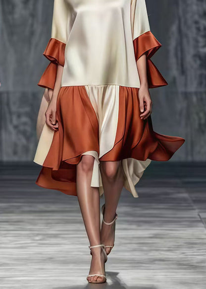 Champagne Oversized Patchwork Draping Silk Dresses Summer