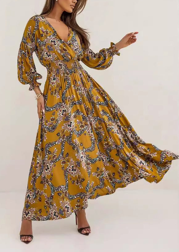 White V Neck Print Side Open Cotton Vacation Dresses Spring