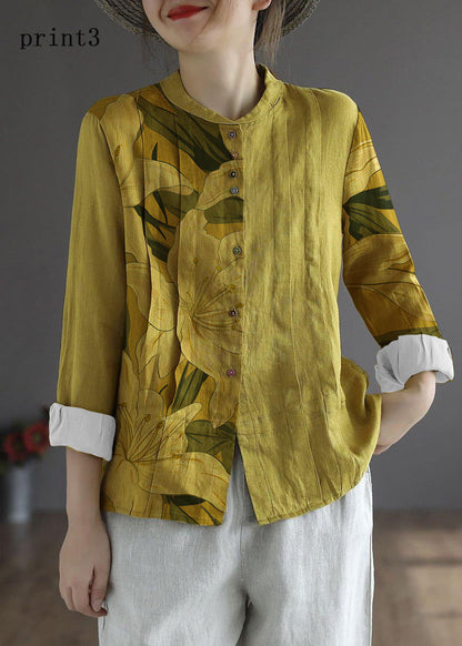 Yellow Button Fall Top Long Sleeve Linen