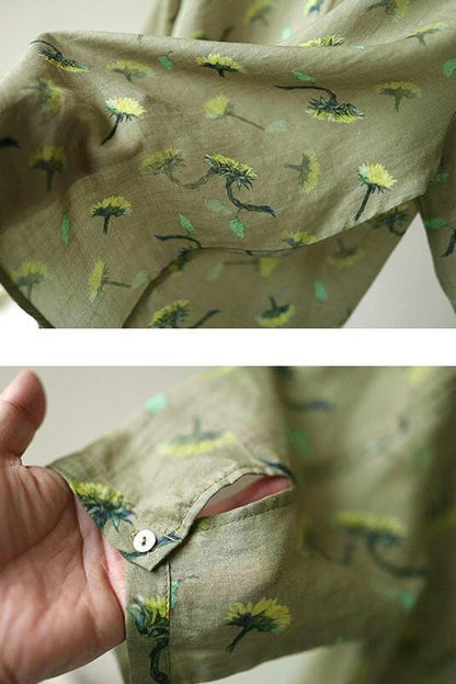 Cotton Linen Breasted Print T-shirt