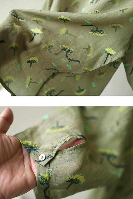Cotton Linen Breasted Print T-shirt