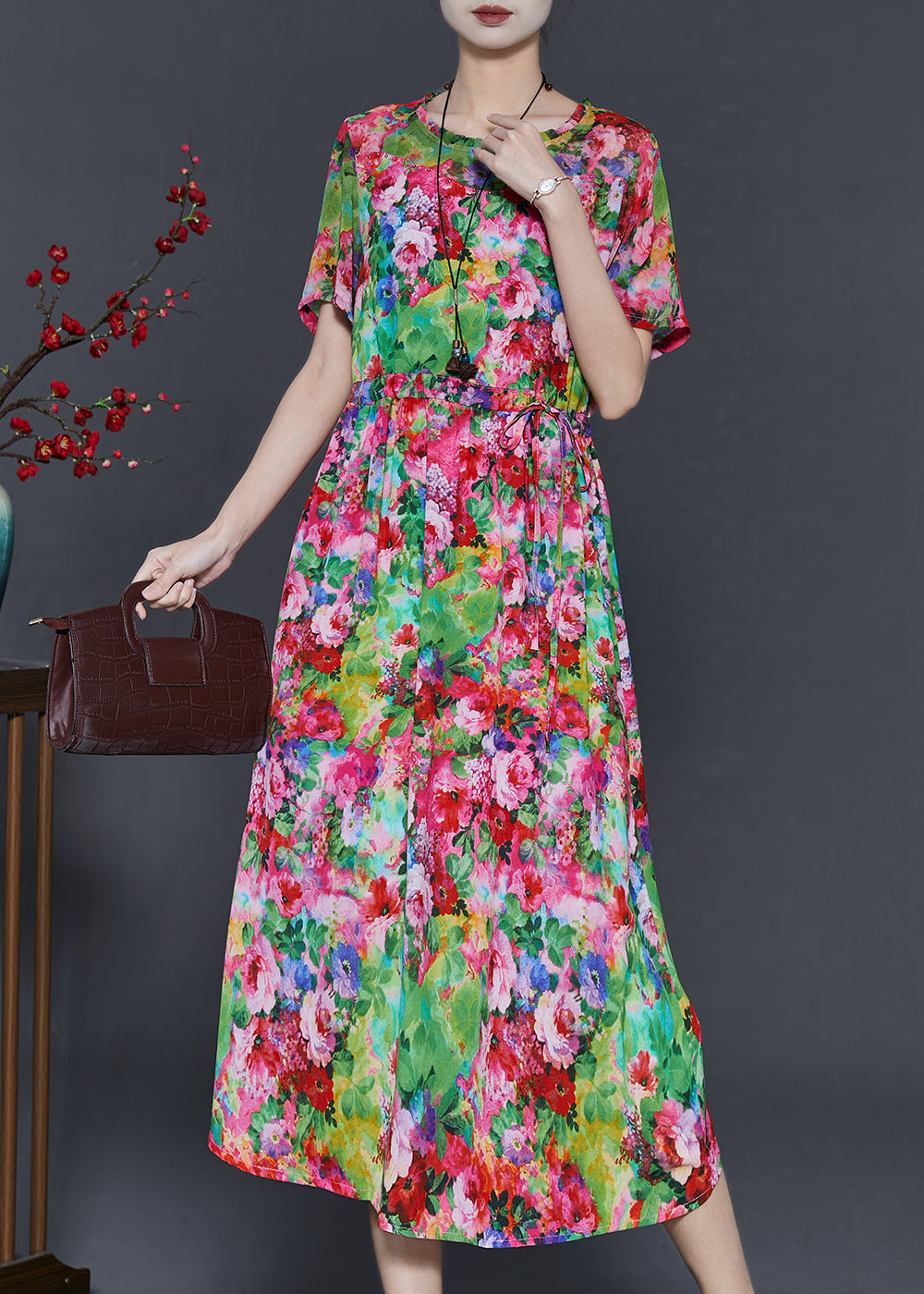 Red Print Chiffon Holiday Dresses Summer
