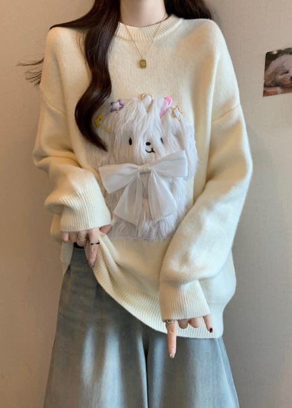 Red O Neck Dogs Loose Knit Sweaters Spring