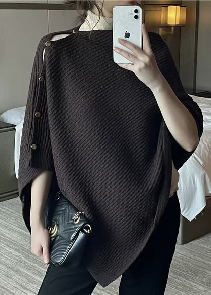 Black Button Hollow Out Knit Cape Coats Spring