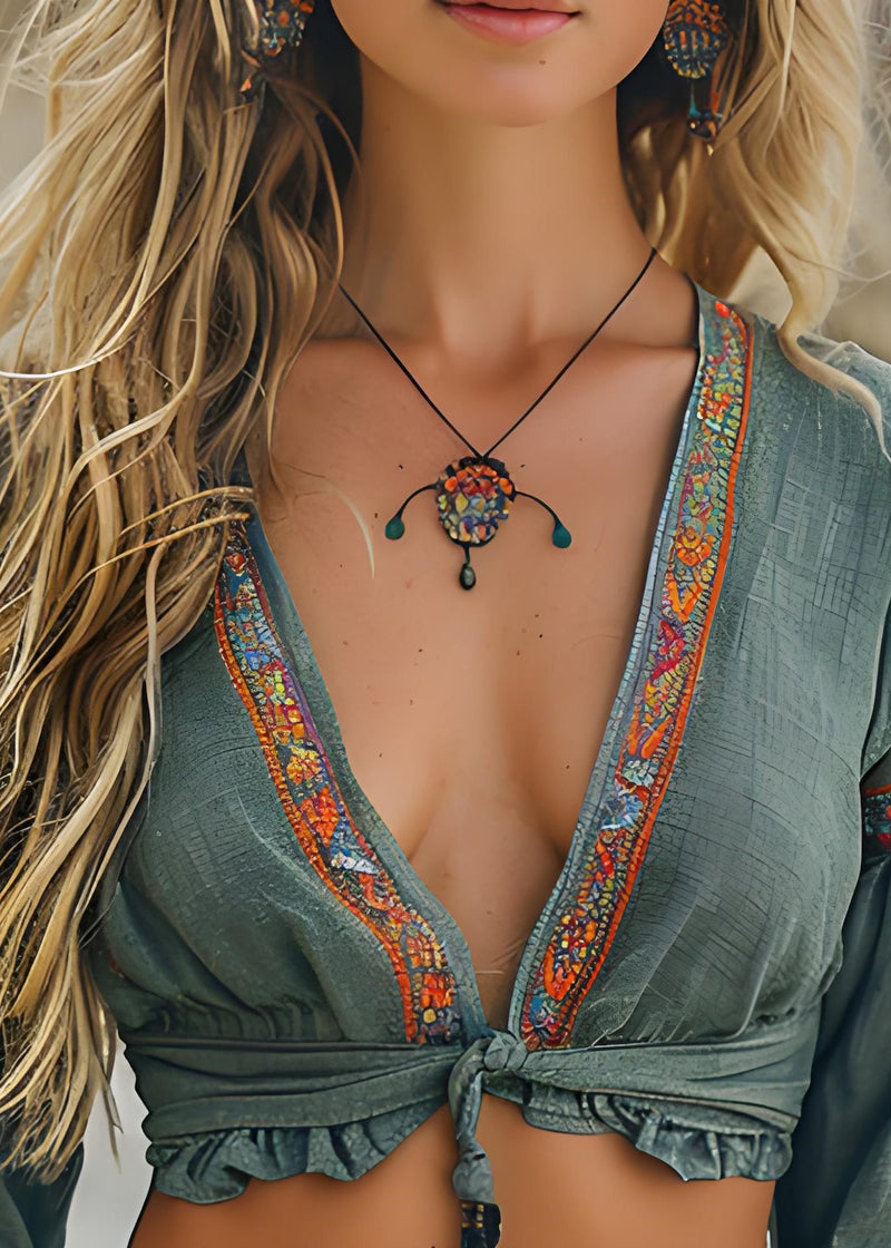 Green V Neck Ruffled Lace Up Cotton Short Blouses Spring
