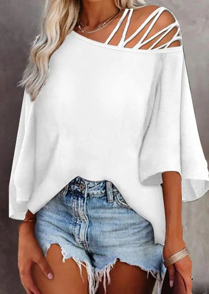 New Black Hollow Out Loose Top Batwing Sleeve
