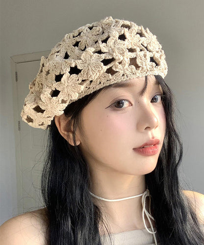 Stylish Beige Hollow Out Knit Beret Hat