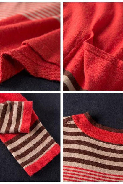 Red Striped Loose Sweater Dresses Clothes