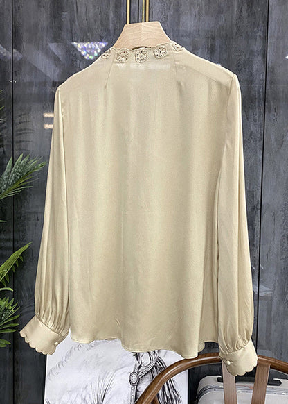 Simple Embroidered Patchwork Silk Top Spring