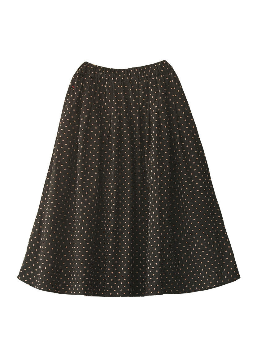 Retro Black Elastic Waist Pockets Dot Print Skirt Spring