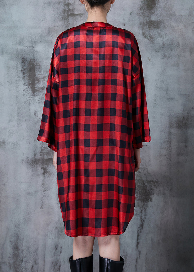 Red Oversized Plaid Shirt Dresses Fall
