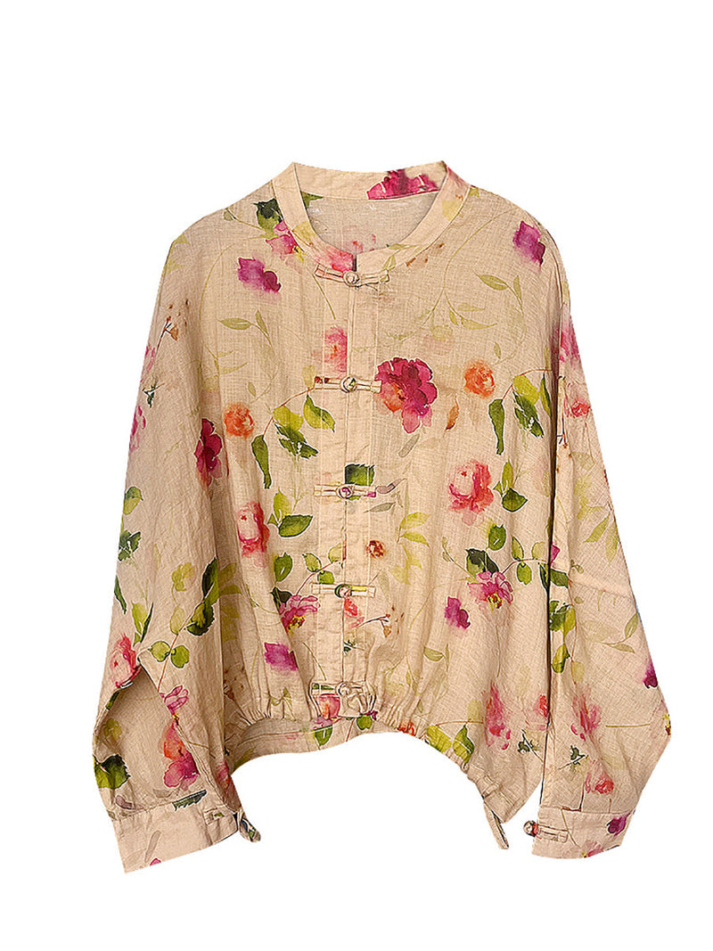 Flower Button-up Ramie Loose Shirt