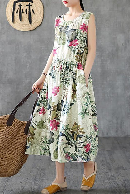 Limited Stock- Summer Printed Cotton Sleeveless Pinafore Dress