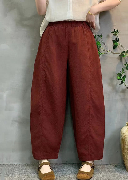 Red Oversized Linen Crop Pants Summer