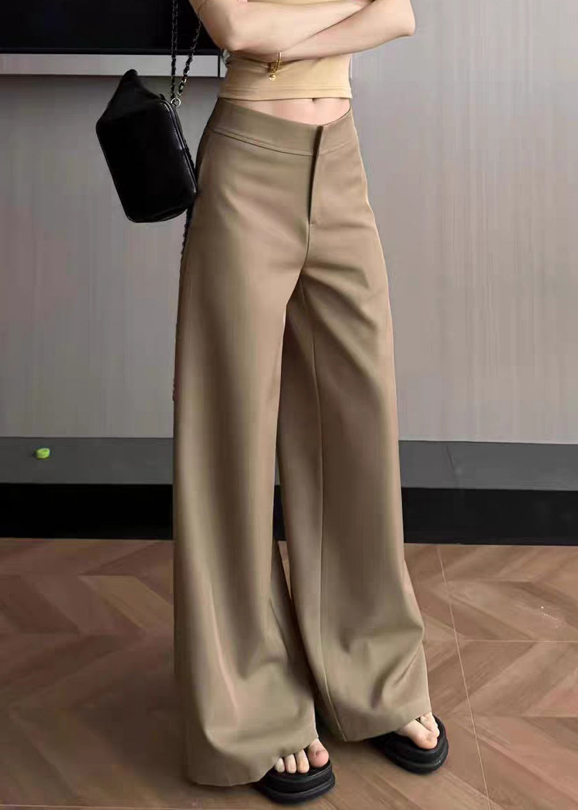 Simple Khaki Pockets High Waist Spandex Pants Summer
