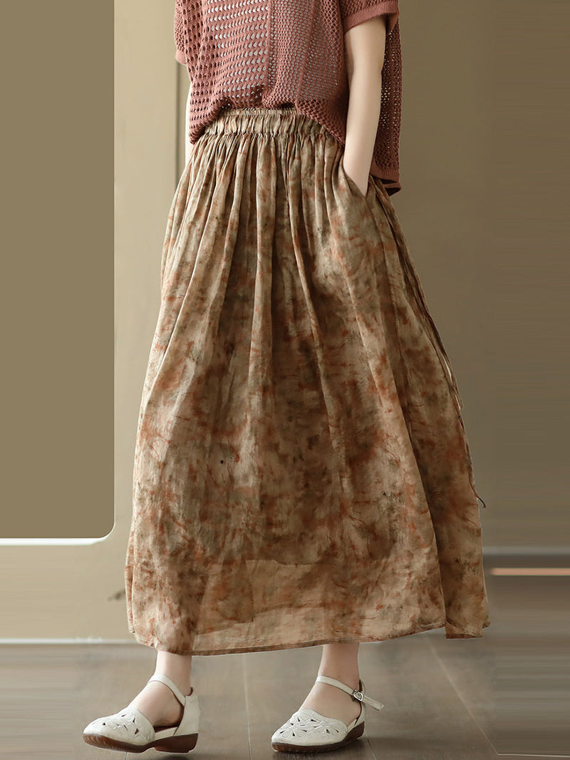 Summer Artsy Drawstring Loose Ramie Skirt